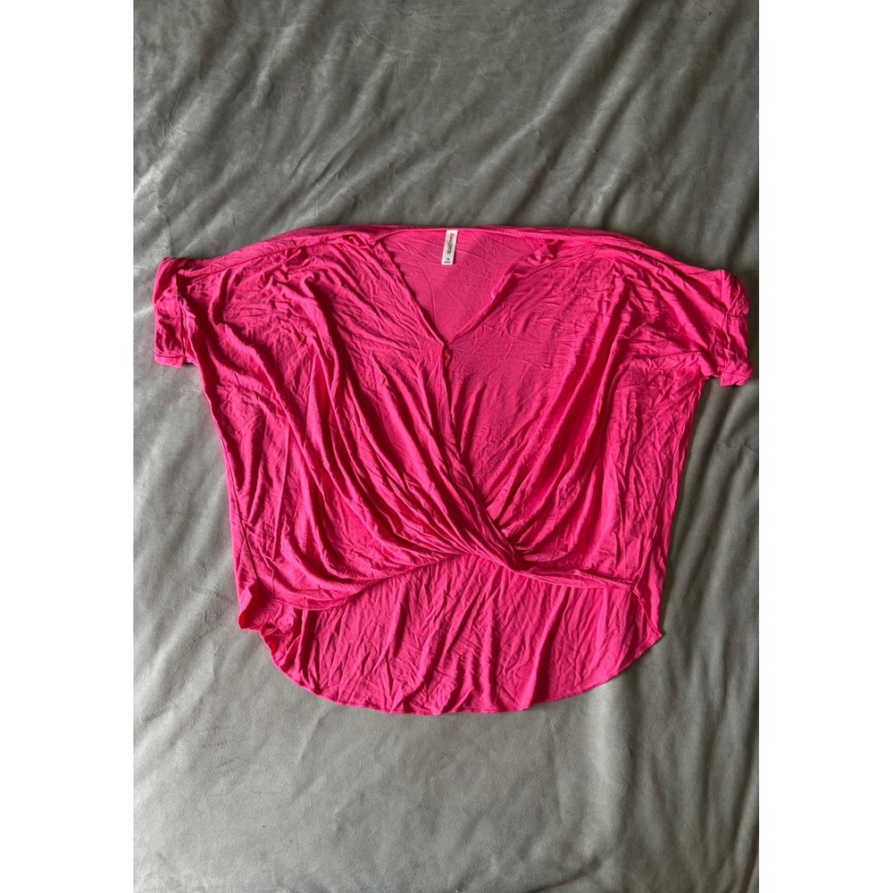Zenana Outfitters Hot Pink Twist Front V-Neck High Low Top Plus Size 1X